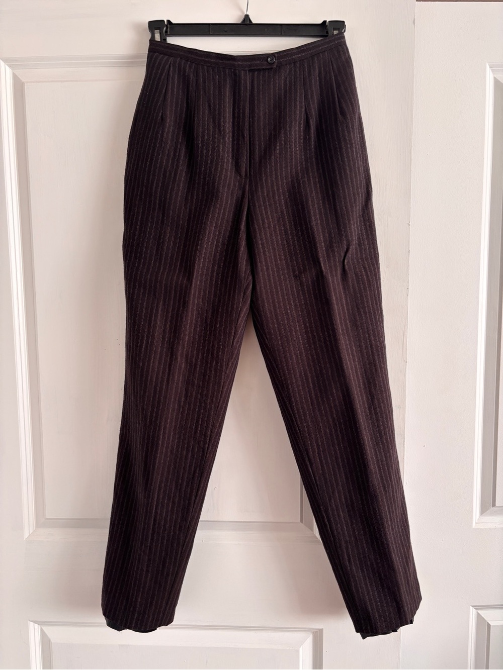 Vintage Harve Benard Black Grey High Rise Pinstripe 100% Wool Trousers 8